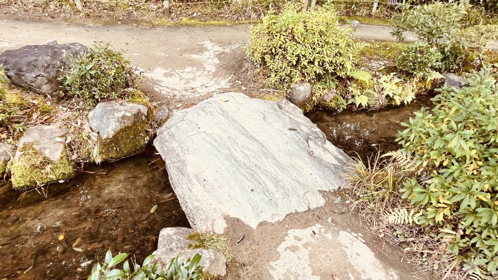 京都・平安神宮の庭に流れる小川と静かなせせらぎの風景