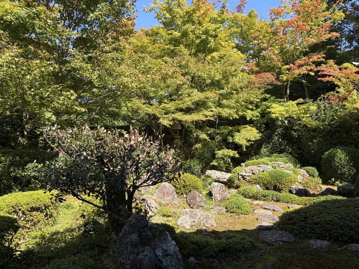 鶴亀の庭の石組みと木々